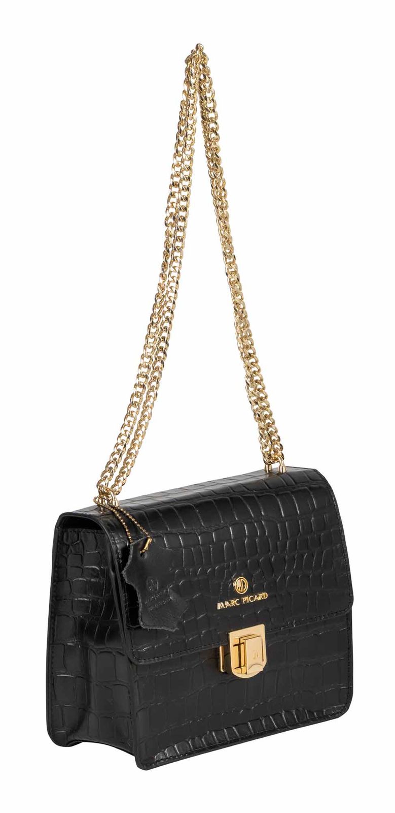 Marc Picard Croco Shoulder Bag with Lock Black Marc Picard Croco Shoulder Bag with Lock Black