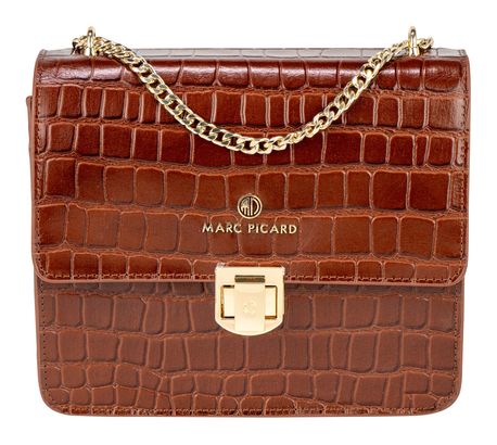 Marc Picard Croco Shoulder Bag with Lock Cognac