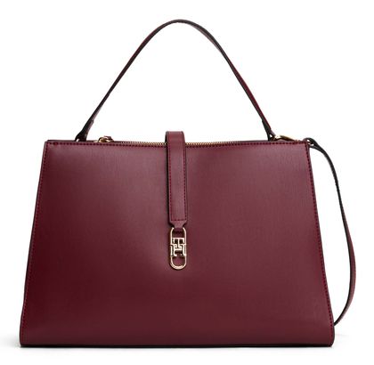 TOMMY HILFIGER TH Libre Medium Satchel Deep Rouge