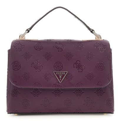 GUESS Tisha Top Handle Flap Bag Wine Logo