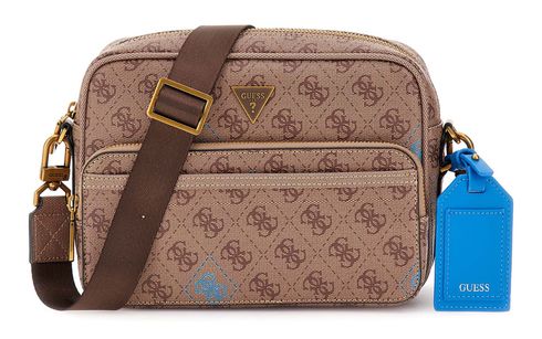 GUESS Milano Crossbody Double Zip Bag Beige / Blue GUESS Milano Crossbody Double Zip Bag Beige / Blue