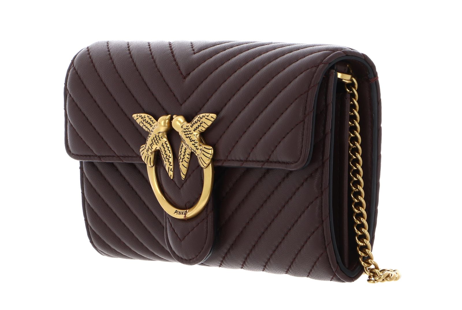 PINKO Love One Mini Icon Wallet C Nappa Chevron S Cioccolate Amaro - Antique Gold PINKO Love One Mini Icon Wallet C Nappa Chevron S Cioccolate Amaro - Antique Gold