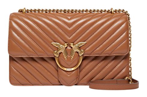 PINKO Love One Classic DC Sheep Nappa Chevron M Marrone - Leone - Antique Gold