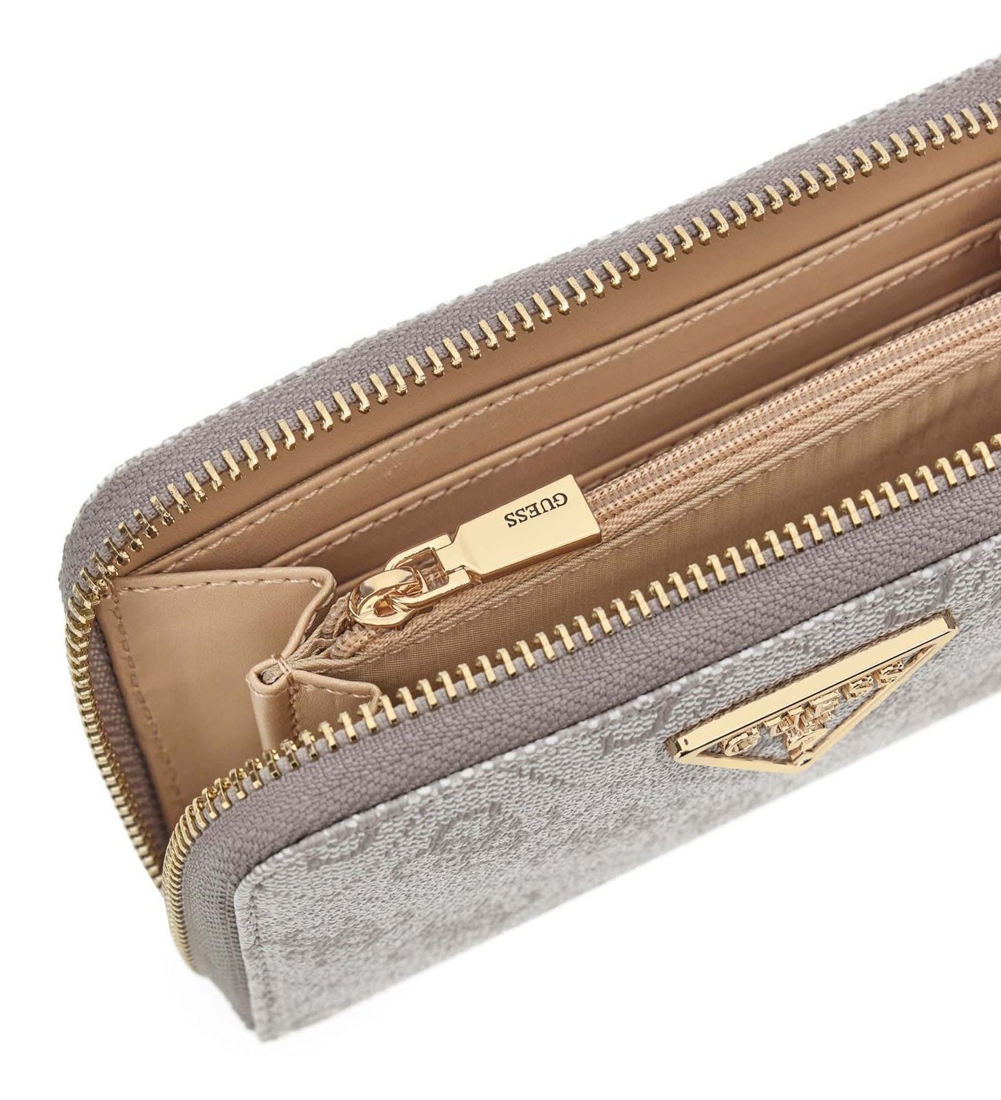 Portefeuille GUESS Erenia Zip Around - Taille L (20x10 Cm) - 12 Compartiments - Dragonne Amovible - Dark Taupe