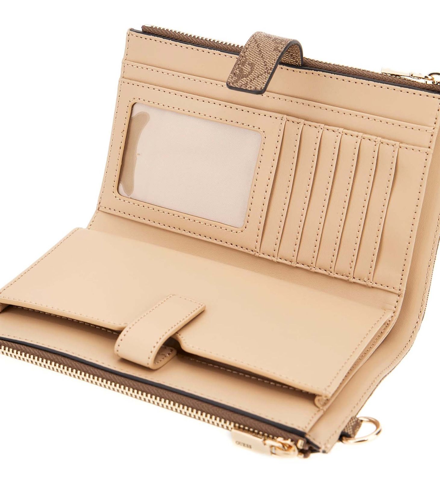GUESS Laurel II SLG Double Zip Organizer Latte Logo GUESS Laurel II SLG Double Zip Organizer Latte Logo