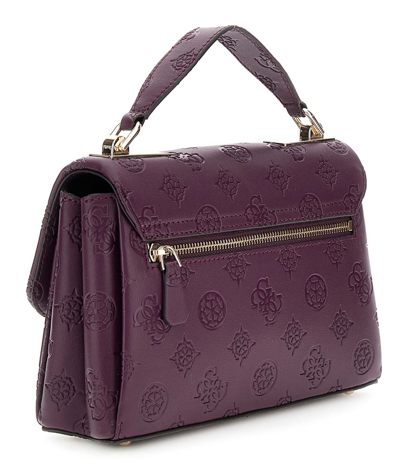 GUESS Tisha Top Handle Flap Bag Wine Logo GUESS Tisha Top Handle Flap Bag Wine Logo