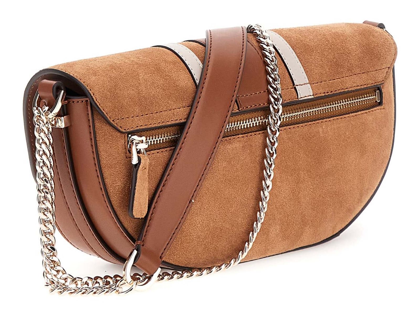 GUESS - Sac Bandoulière Femme Gregoria Flap - PU écologique, 10x7x3 Cm, Couleur Cognac, Poche Zippée