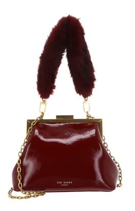 Ted Baker Purcel Leather Patent Fur Handle Clutch Bag Red