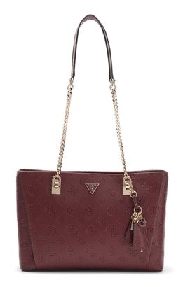 GUESS Tisha 3 Compartment Tote Wine Logo GUESS Tisha 3 Compartment Tote Wine Logo