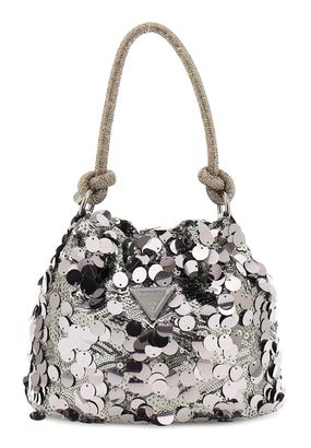 GUESS Holiday Shine Top Handle Pouch Pewter GUESS Holiday Shine Top Handle Pouch Pewter