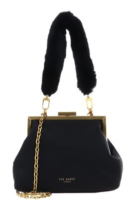 Ted Baker Purcey Satin Fur Handle Clutch Bag Black
