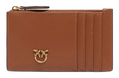 PINKO Airone Cardholder Sheep Nappa Chevron Marrone - Leone - Antique Gold