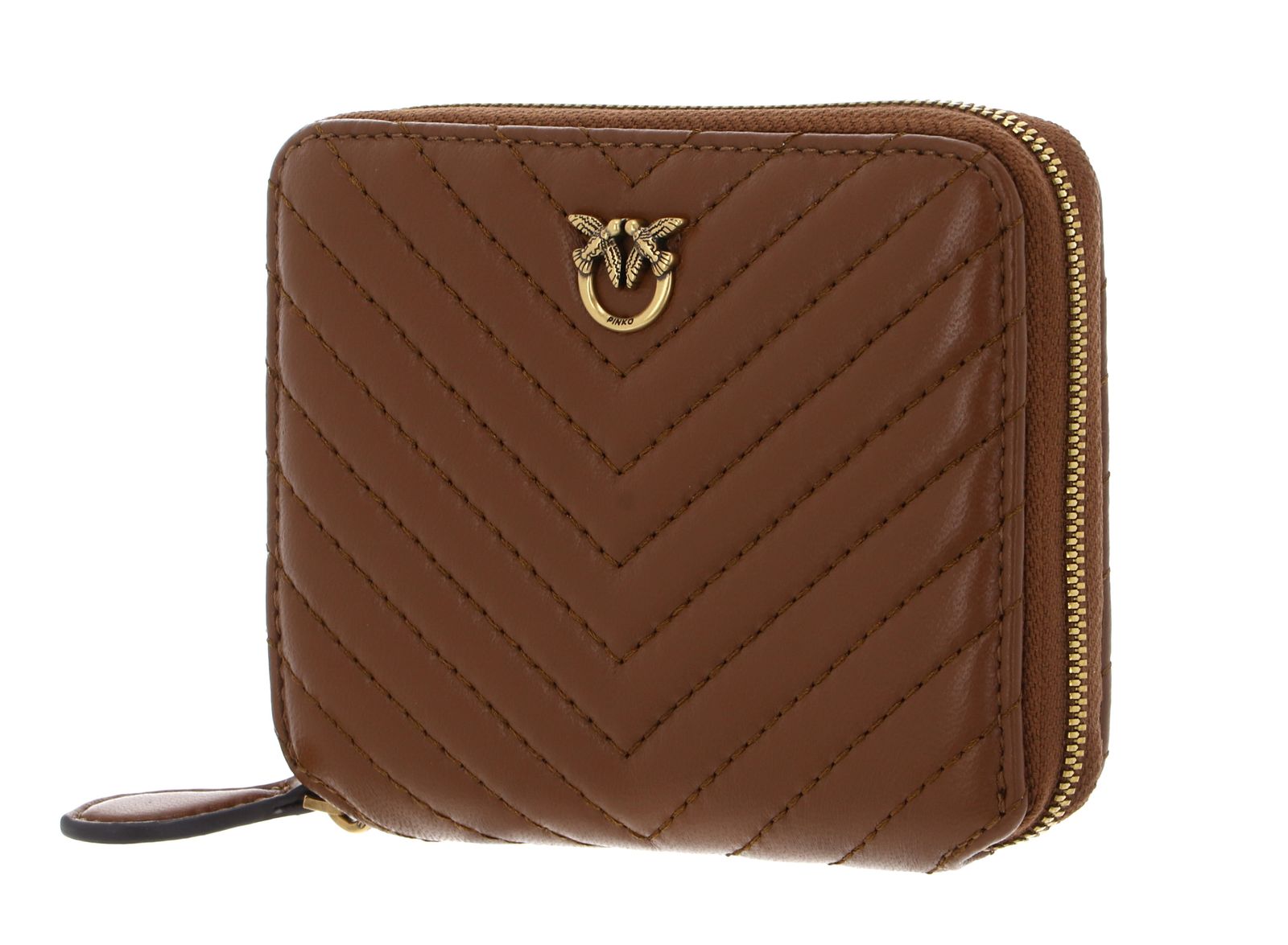 PINKO Taylor Zip Around Sheep Nappa Chevron Marrone - Leone - Antique Gold