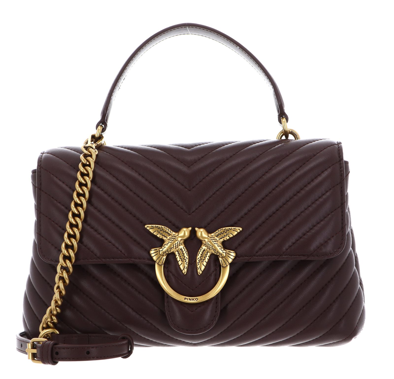 PINKO Love Lady Puff Classic CL Sheep Nappa Chevron M Cioccolate Amaro - Antique Gold