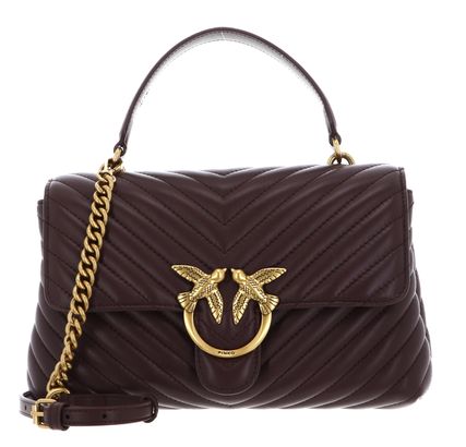 PINKO Love Lady Puff Classic CL Sheep Nappa Chevron M Cioccolate Amaro - Antique Gold PINKO Love Lady Puff Classic CL Sheep Nappa Chevron M Cioccolate Amaro - Antique Gold