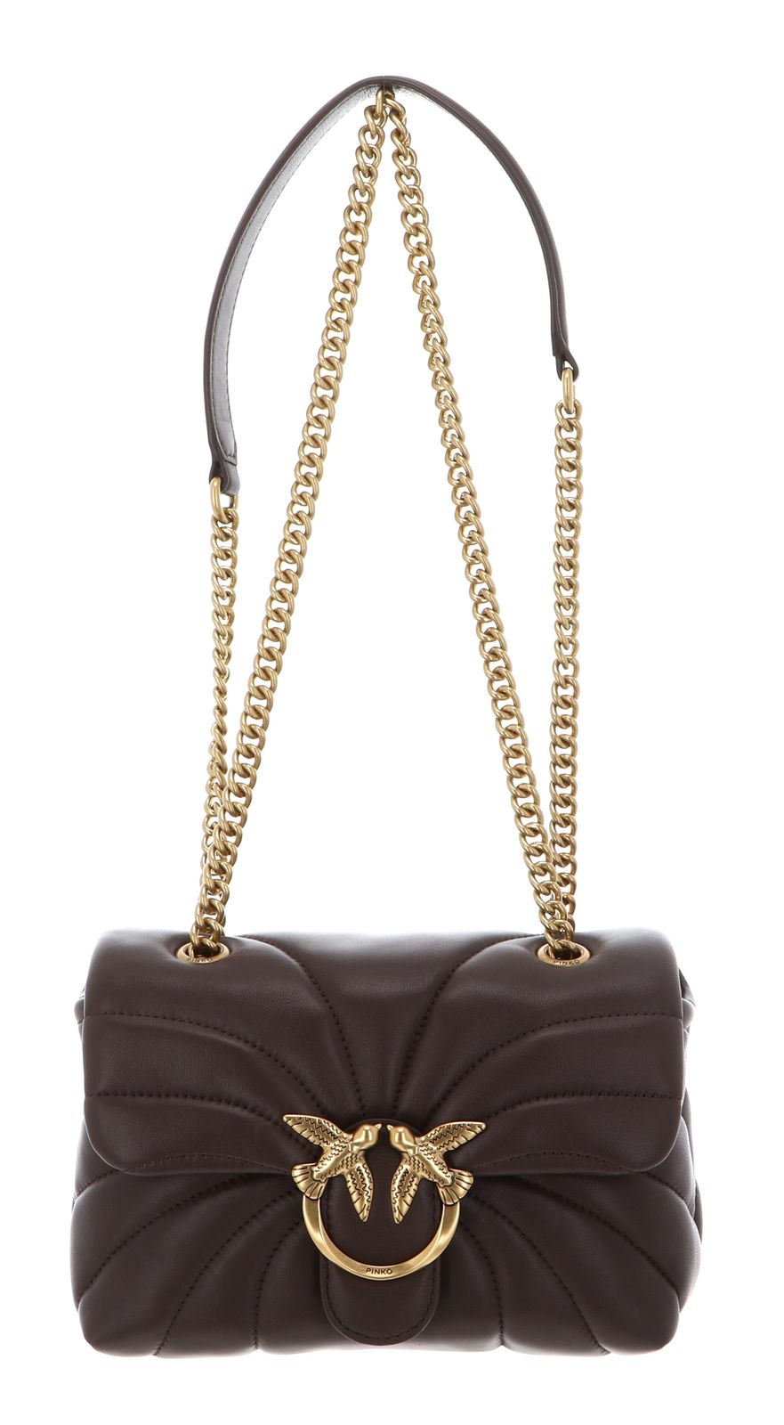 PINKO Love Puff Mini CL Sheep Nappa Quilt S Marrone Castano - Antique Gold