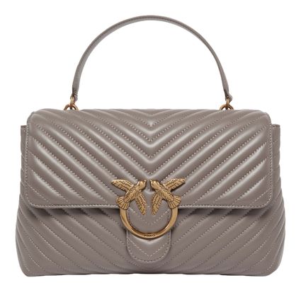 PINKO Love Lady Puff Big CL Sheep Nappa Chevron L Grigio Asfalto - Antique Gold