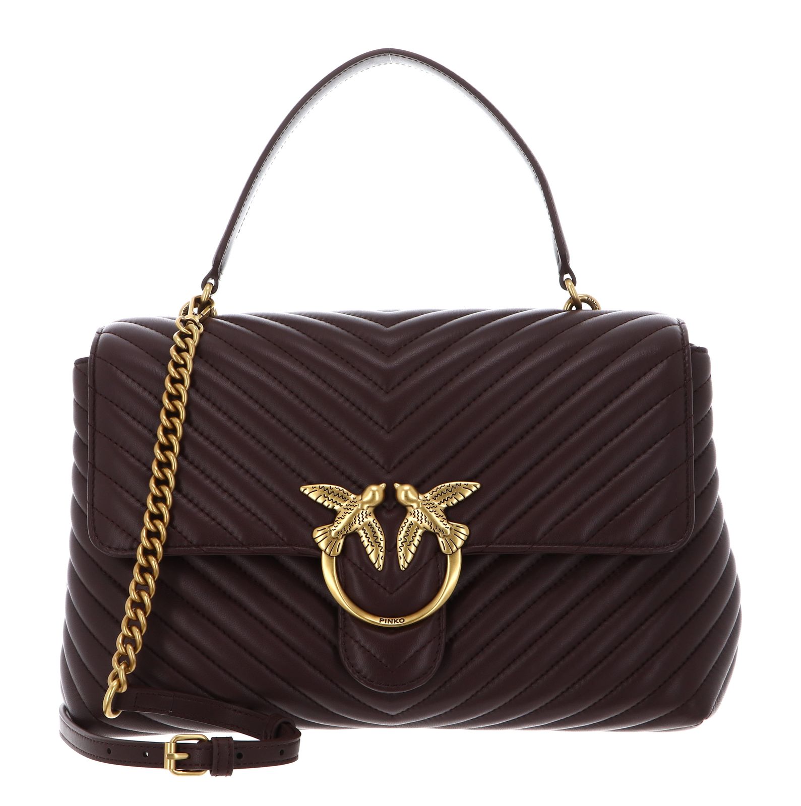 PINKO Love Lady Puff Big CL Sheep Nappa Chevron L Cioccolate Amaro - Antique Gold