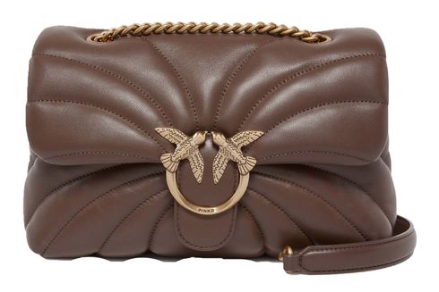 PINKO Love Puff Classic CL Sheep Nappa Quilt M Marrone Castano - Antique Gold