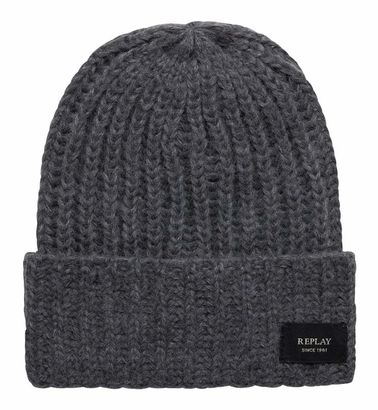 REPLAY Beanie + Scarf Set Charcoal Gray Melange