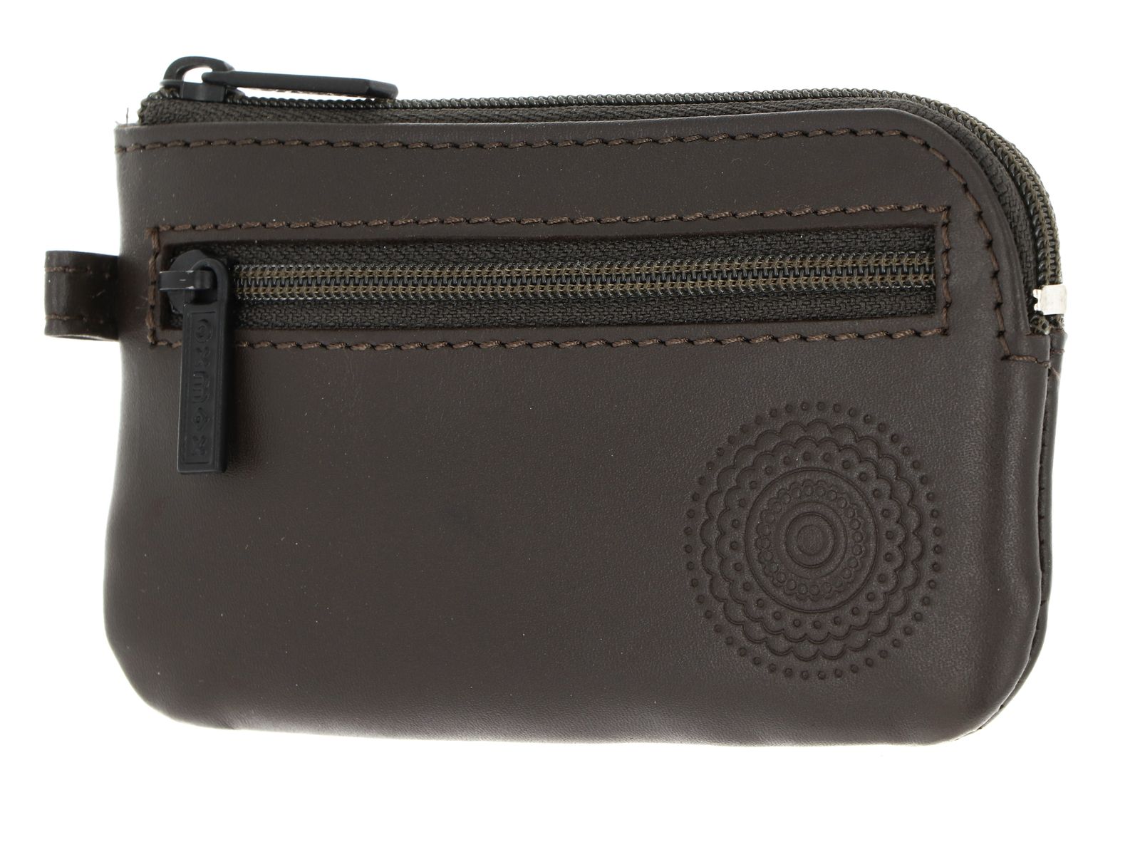 oxmox Leather Keyholder Circle Bloom Embossed Brown