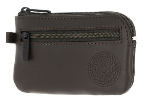 oxmox Leather Keyholder Circle Bloom Embossed Brown