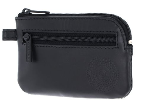 oxmox Leather Keyholder Circle Bloom Embossed Black