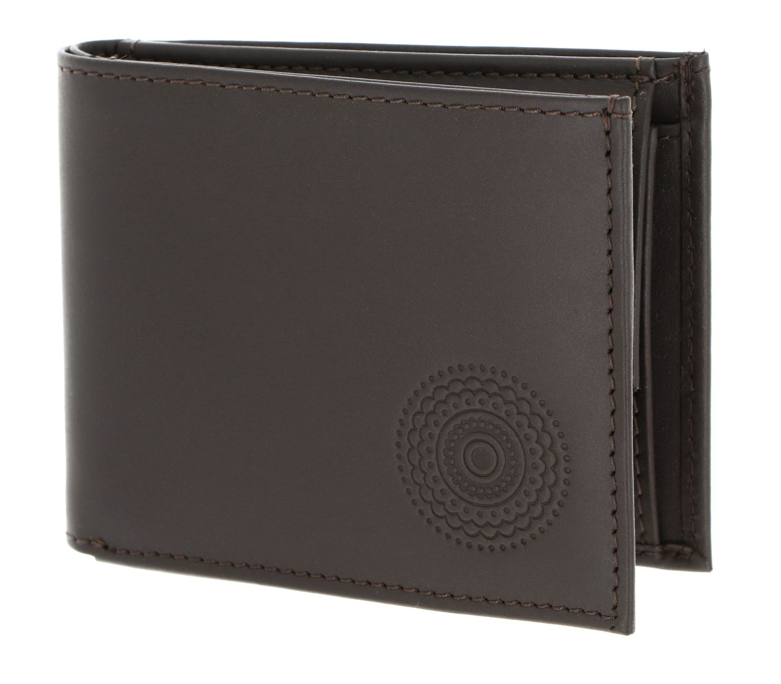oxmox Leather RFID Protect Pocketbörse Circle Bloom Embossed Brown