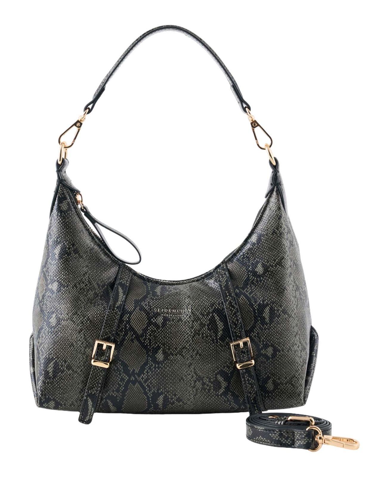 SEIDENFELT MANUFAKTUR Lilleby Hobo Bag Reptile Dark Green