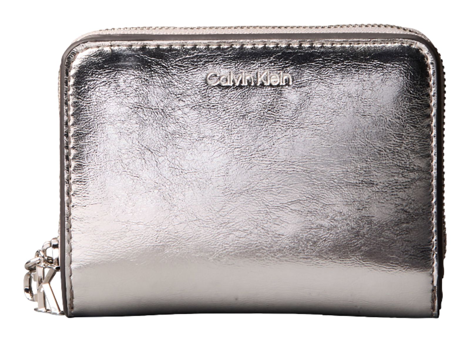 Calvin Klein CK Metallic Flap Zip Around Wallet Silver Metallic