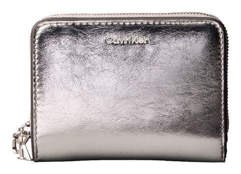 Calvin Klein CK Metallic Flap Zip Around Wallet Silver Metallic