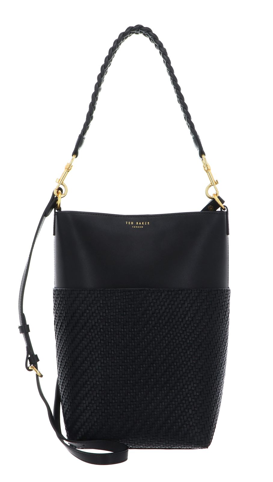 Ted Baker Wyynie Woven Handle Leather Bucket Bag Black