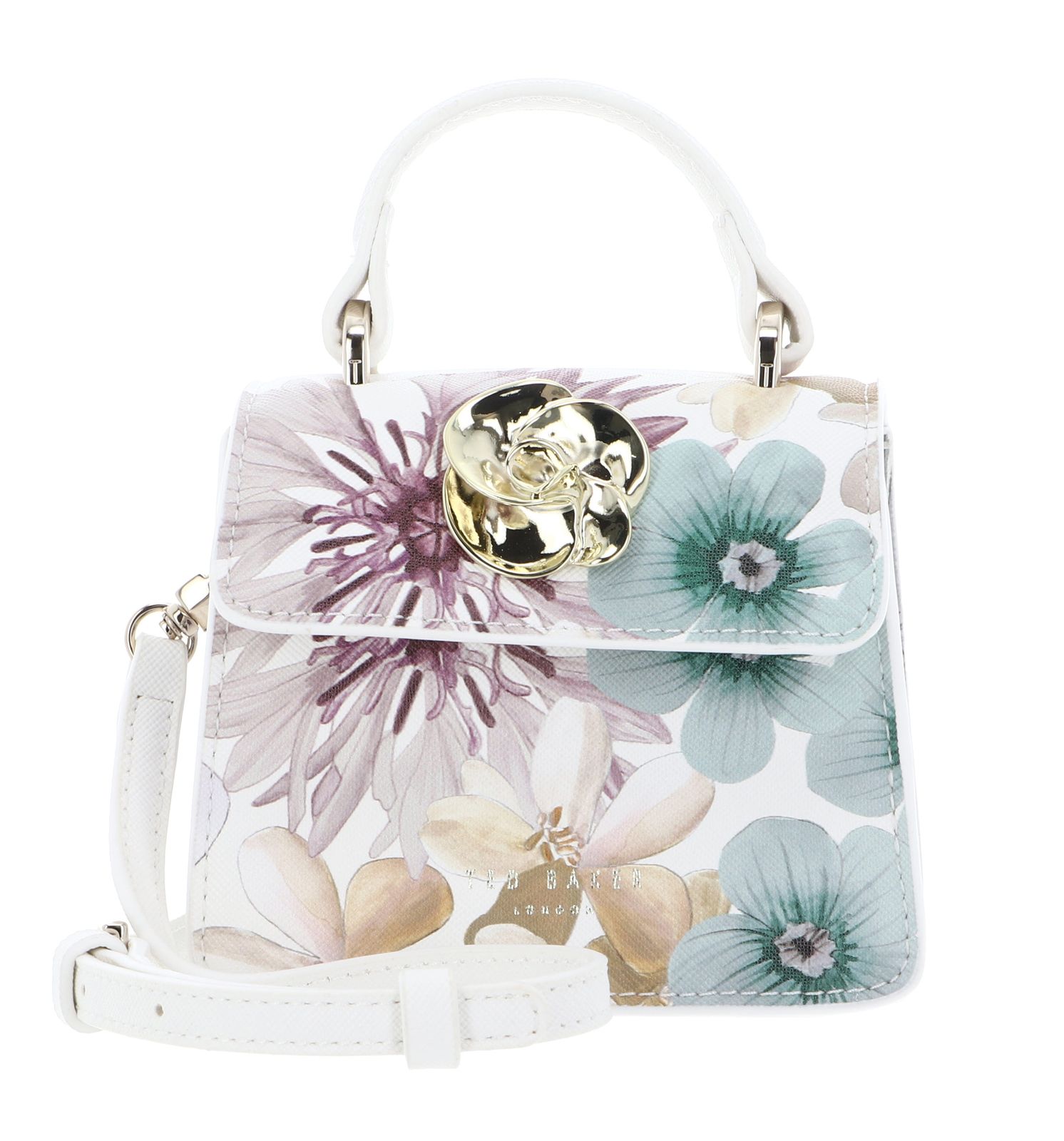 Ted Baker Helensa Petal Print Mini Top Handle Rose Detail Bag White