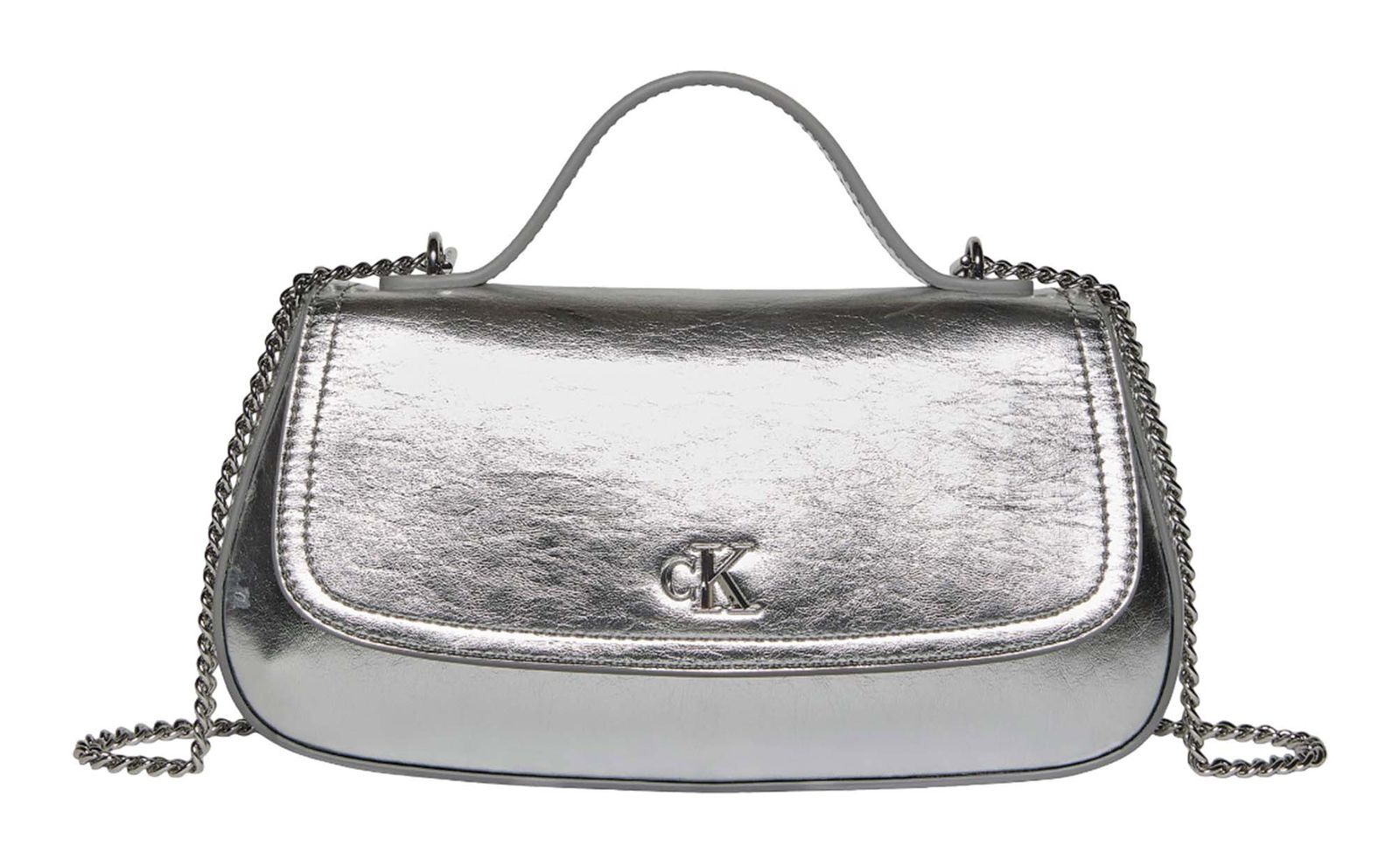 Calvin Klein CK Metallic Top Handle Chain Bag Silver Metallic