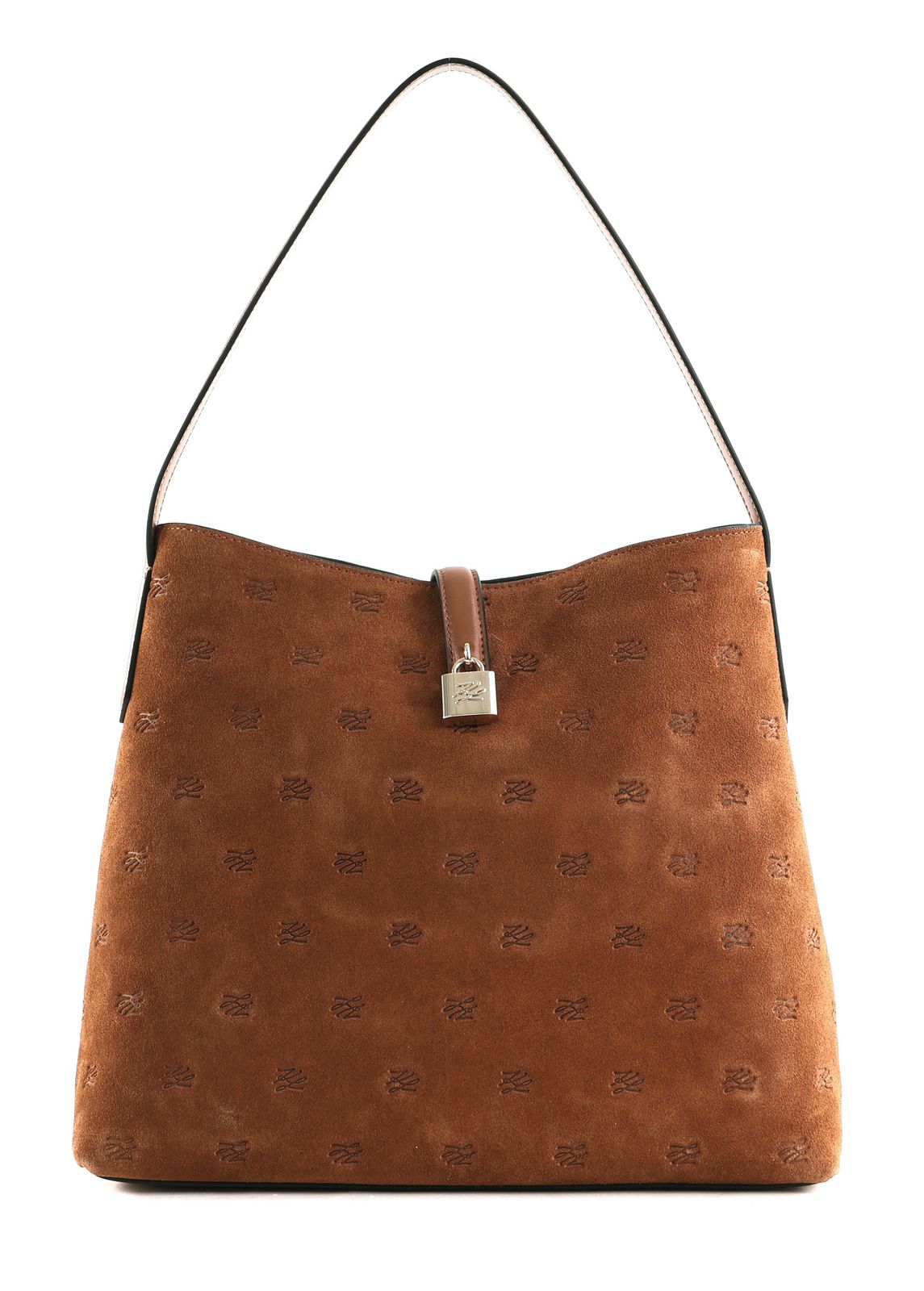 KARL LAGERFELD COTE D AZUR Padlock Hobo Bag Dark Tan