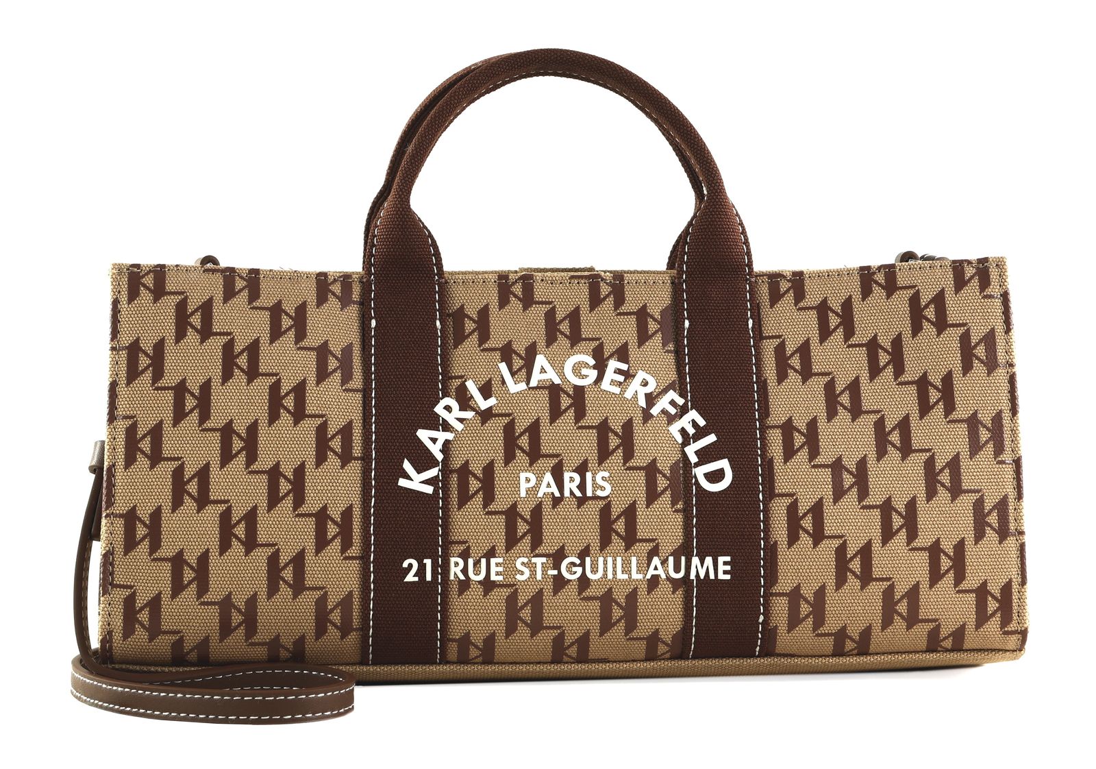 KARL LAGERFELD COTE D AZUR Magazine Tote Bag Monogram Nougat Brown