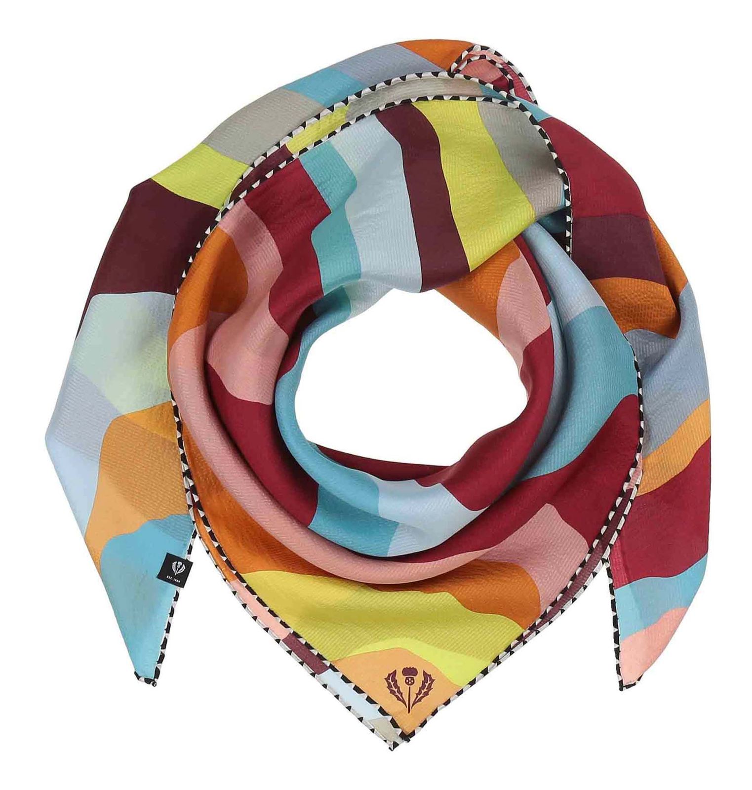 FRAAS Silk Crepe Scarf In Wave-Design Denim Dust