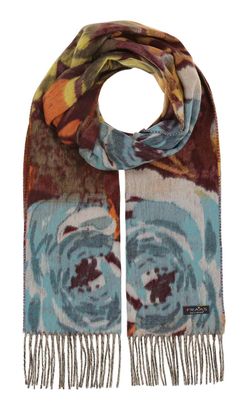 FRAAS Cashmink Scarf With Romantic Floral Design True Blue