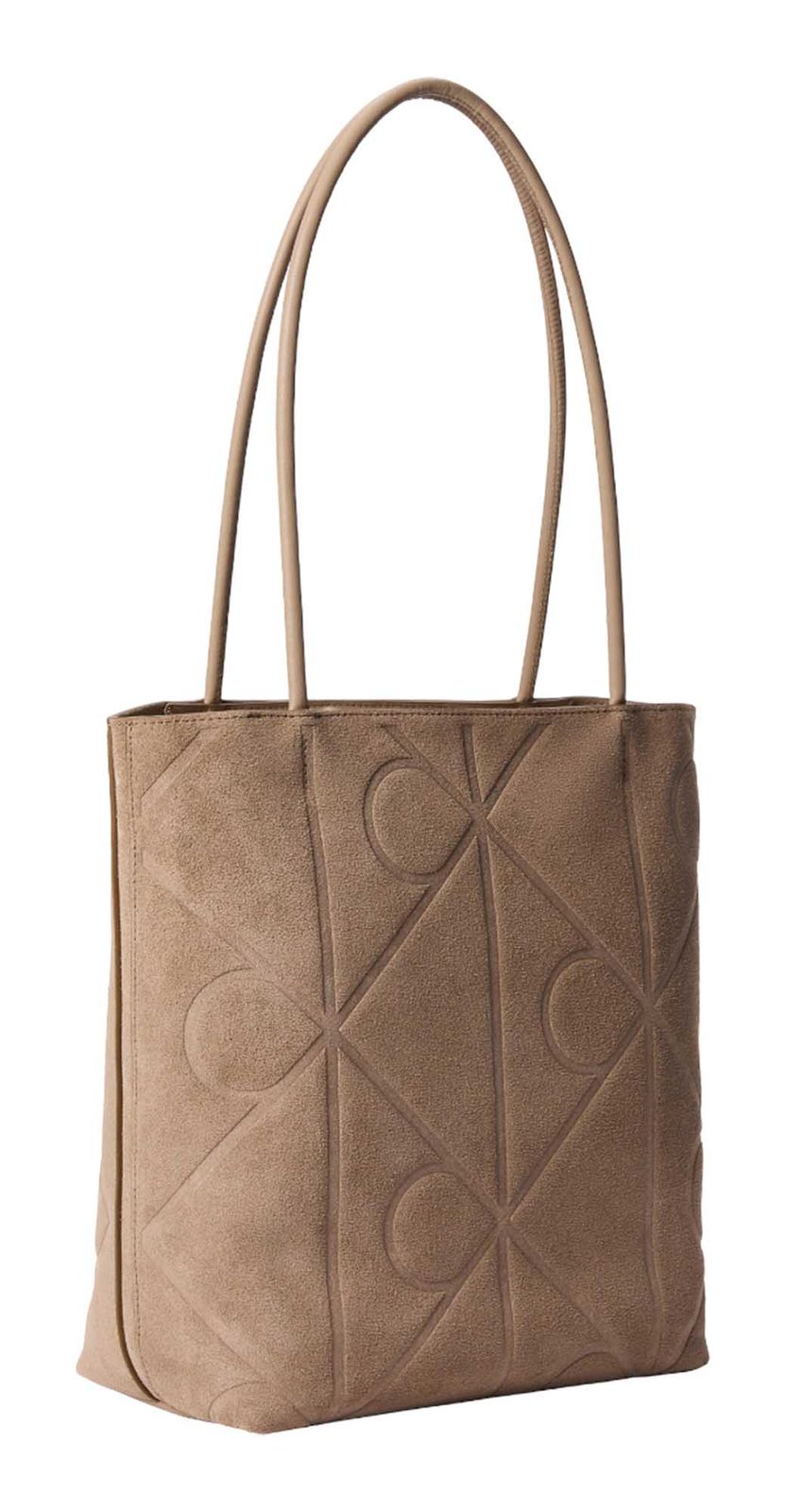 Calvin Klein Emblem AOP Suede Tote S Desert Taupe Calvin Klein Emblem AOP Suede Tote S Desert Taupe