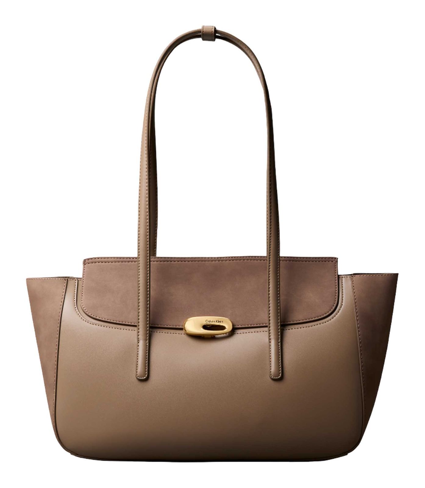 Calvin Klein Hardware Brushed Flap Tote Bag Desert Taupe