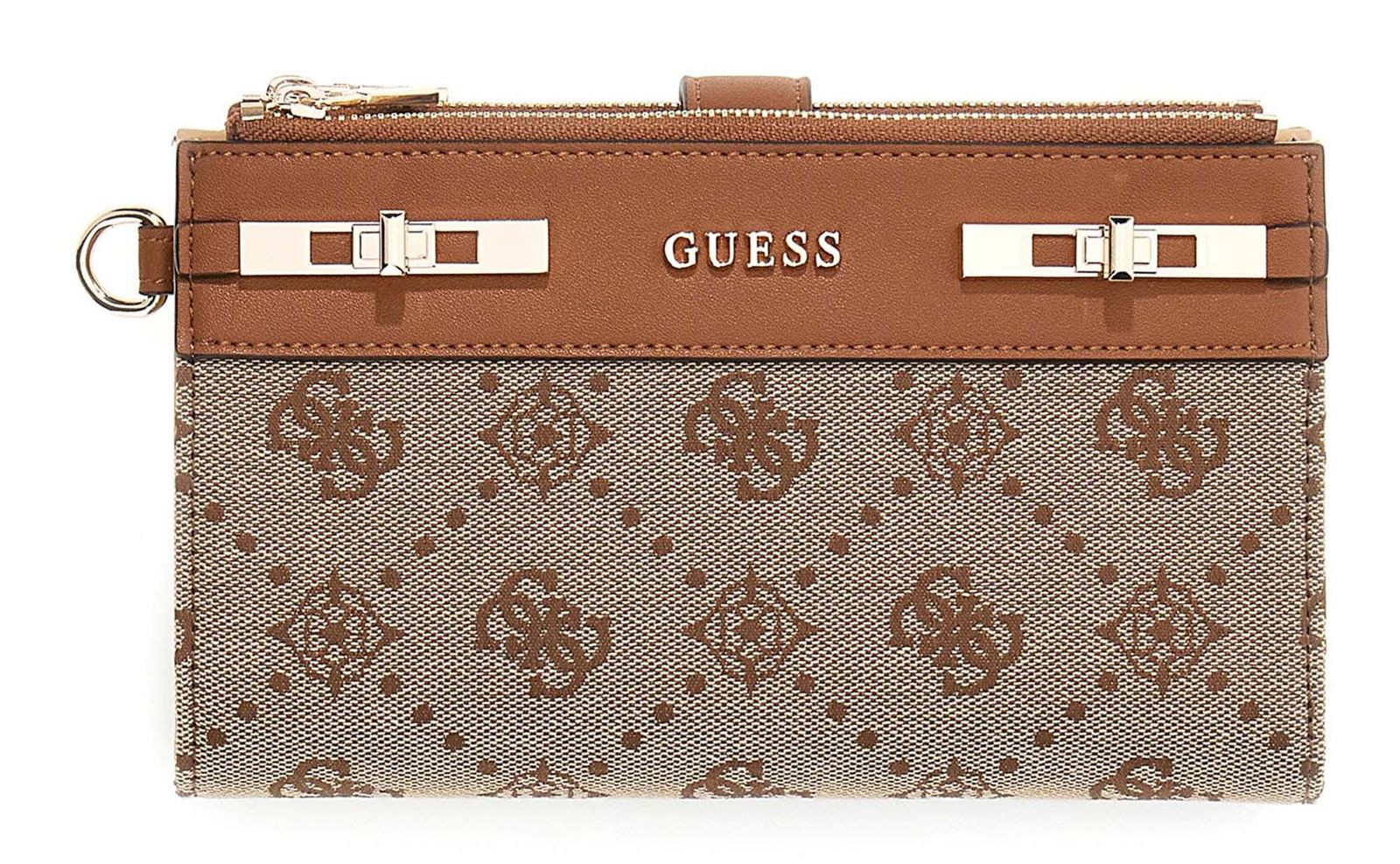 GUESS Melinda Logo SLG Double Zip Organizer Latte Logo
