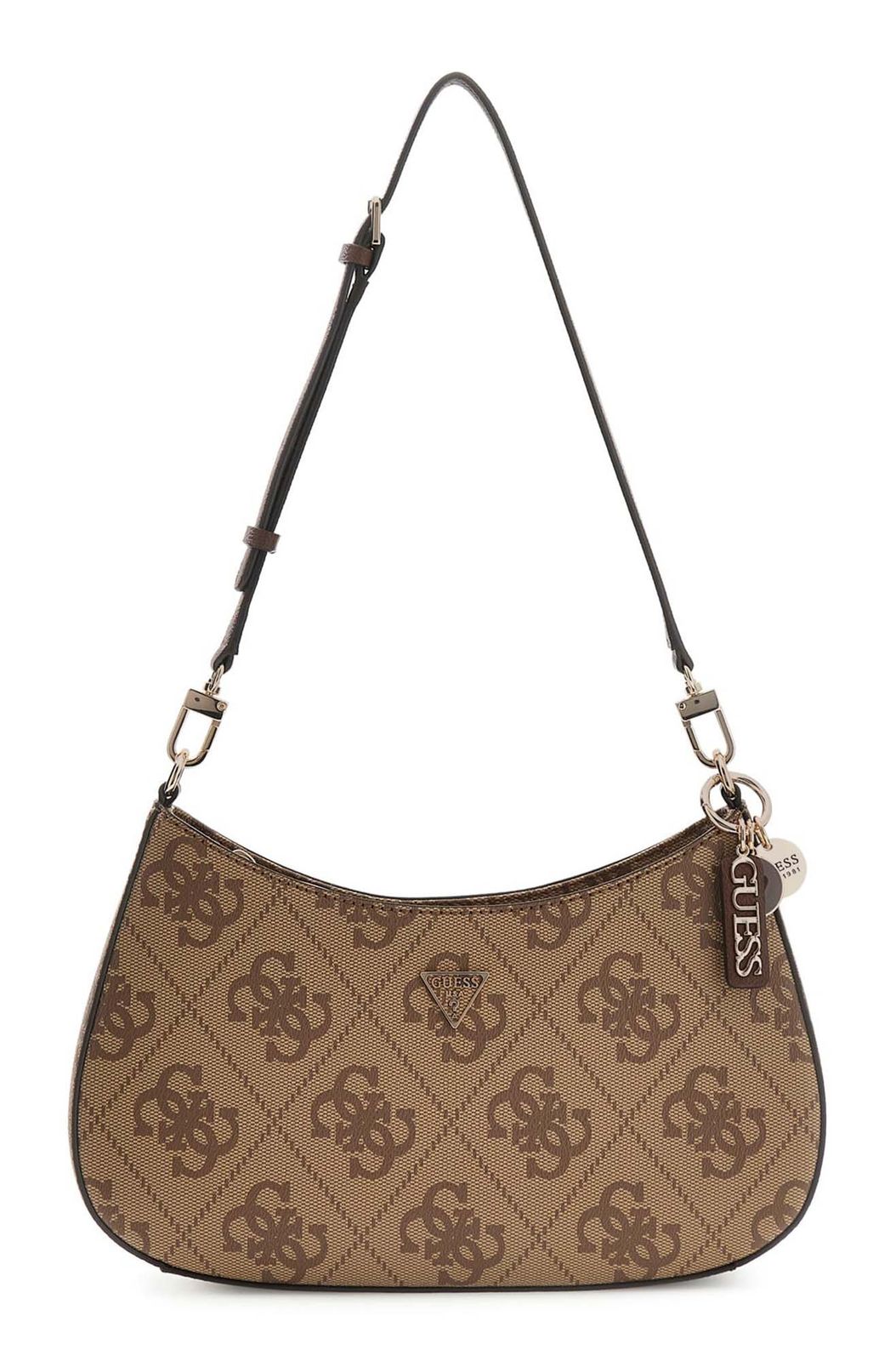 GUESS Noelle II Top Zipper Shoulder Bag Latte Logo / Brown