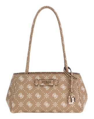 GUESS Carrie Logo Girlfriend Shoulder Satchel Bag Biscotti Logo