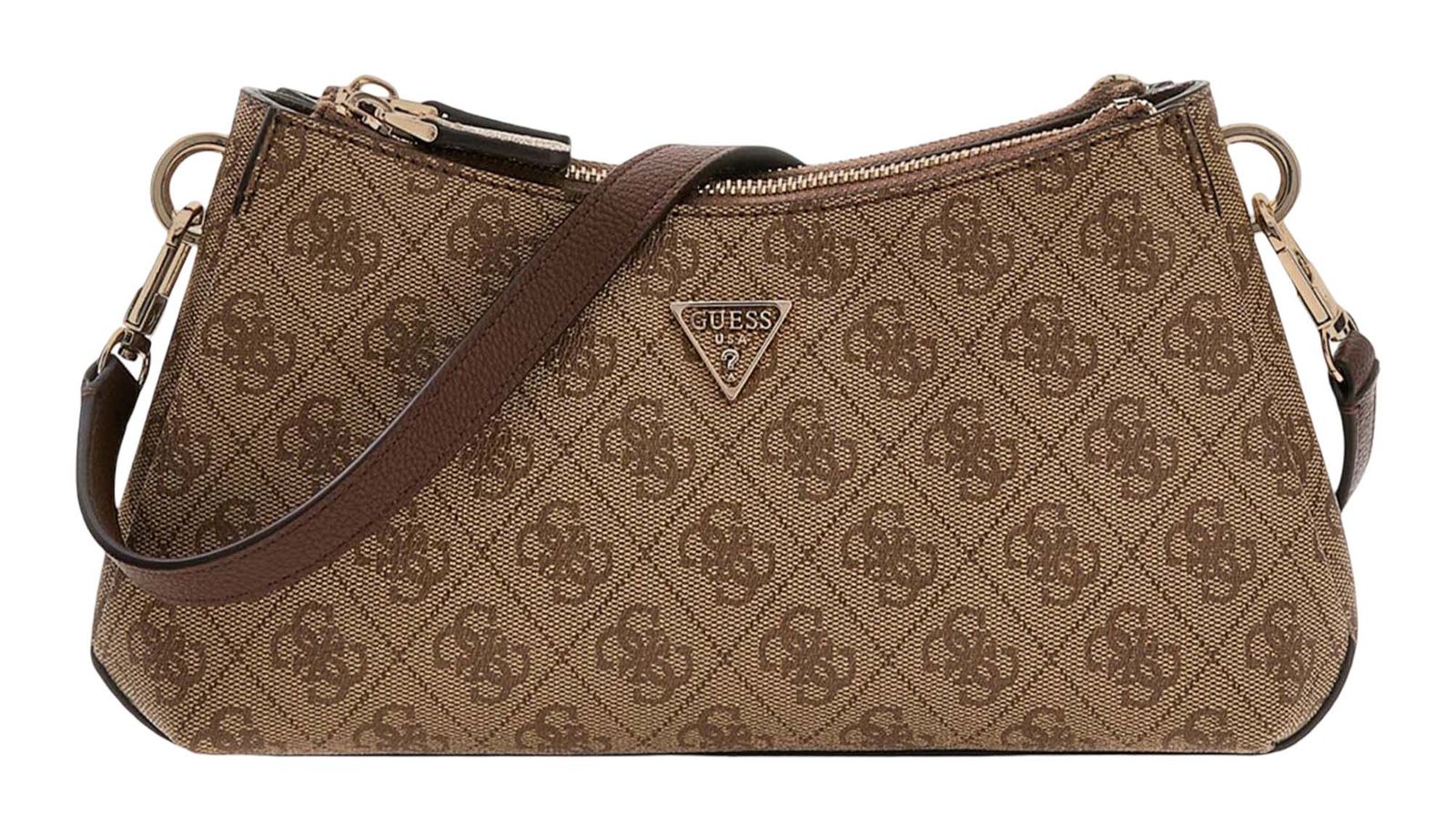 GUESS Noelle II Tri Compartment Shoulder Crossbody Bag Latte Logo / Brown GUESS Noelle II Tri Compartment Shoulder Crossbody Bag Latte Logo / Brown