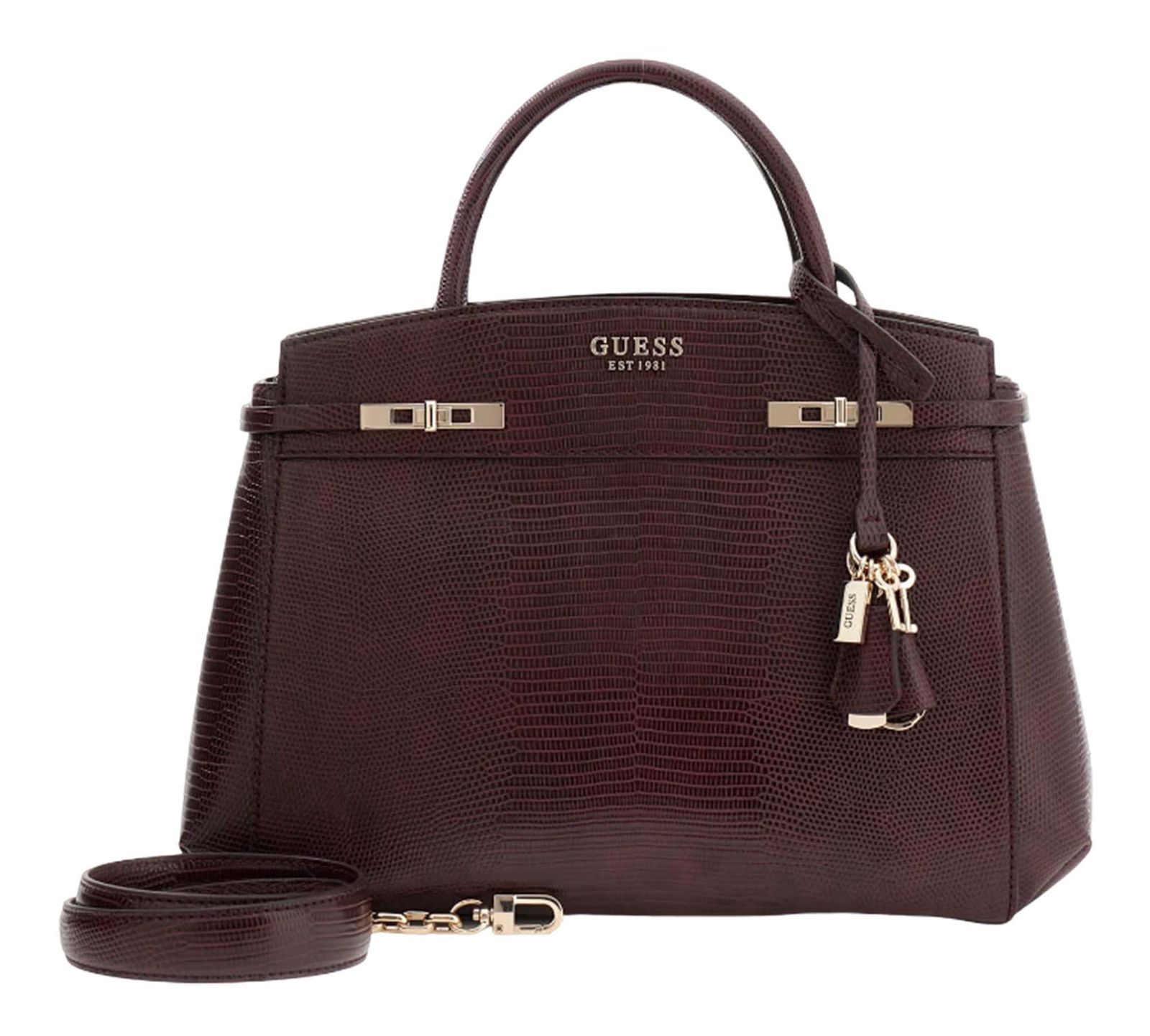 GUESS Melinda Triple Compartment Satchel Burgundy