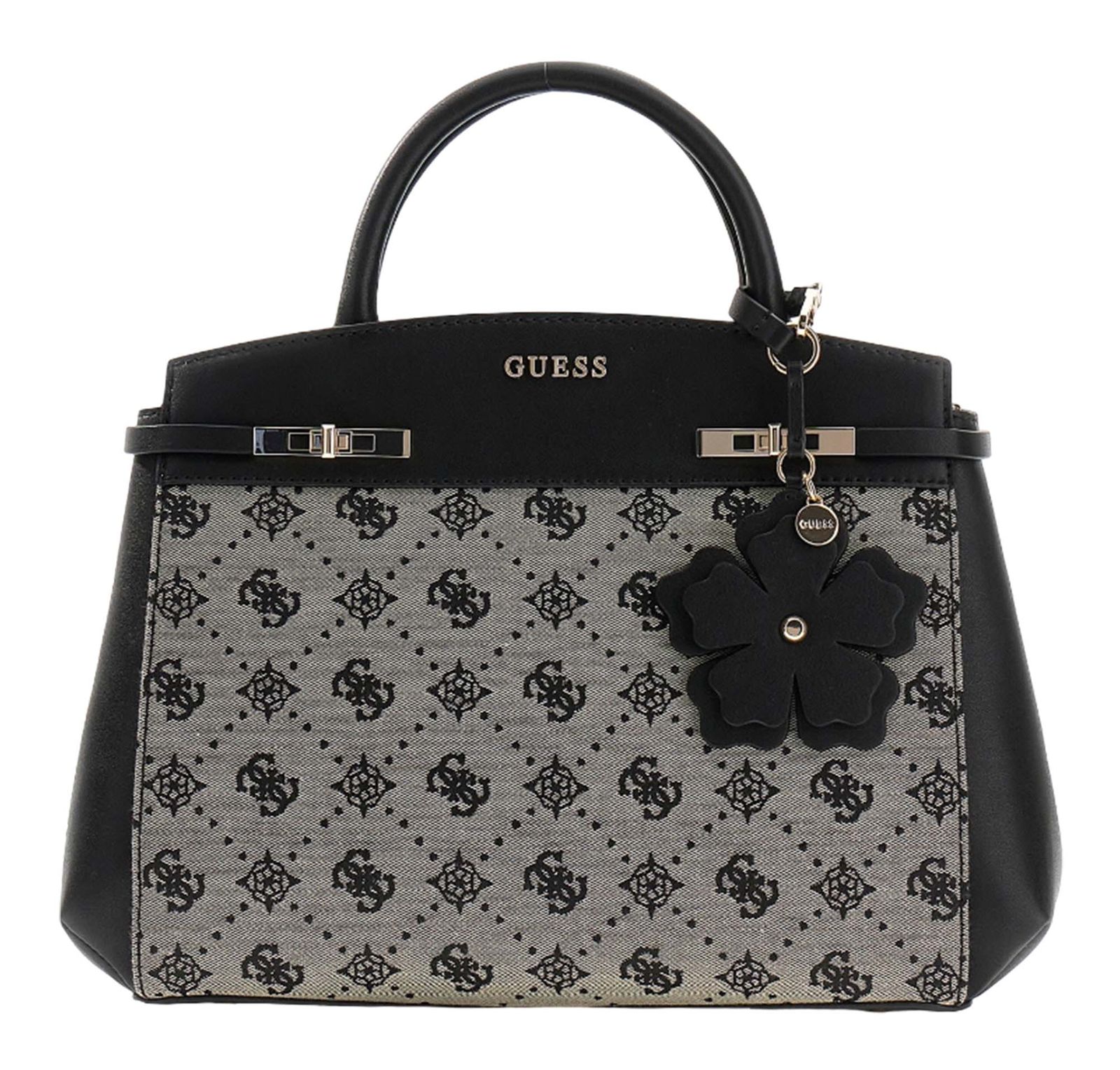 GUESS Melinda Logo Tri Compartment Satchel Black Logo GUESS Melinda Logo Tri Compartment Satchel Black Logo