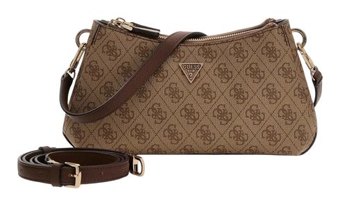 GUESS Noelle II Tri Compartment Shoulder Crossbody Bag Latte Logo / Brown