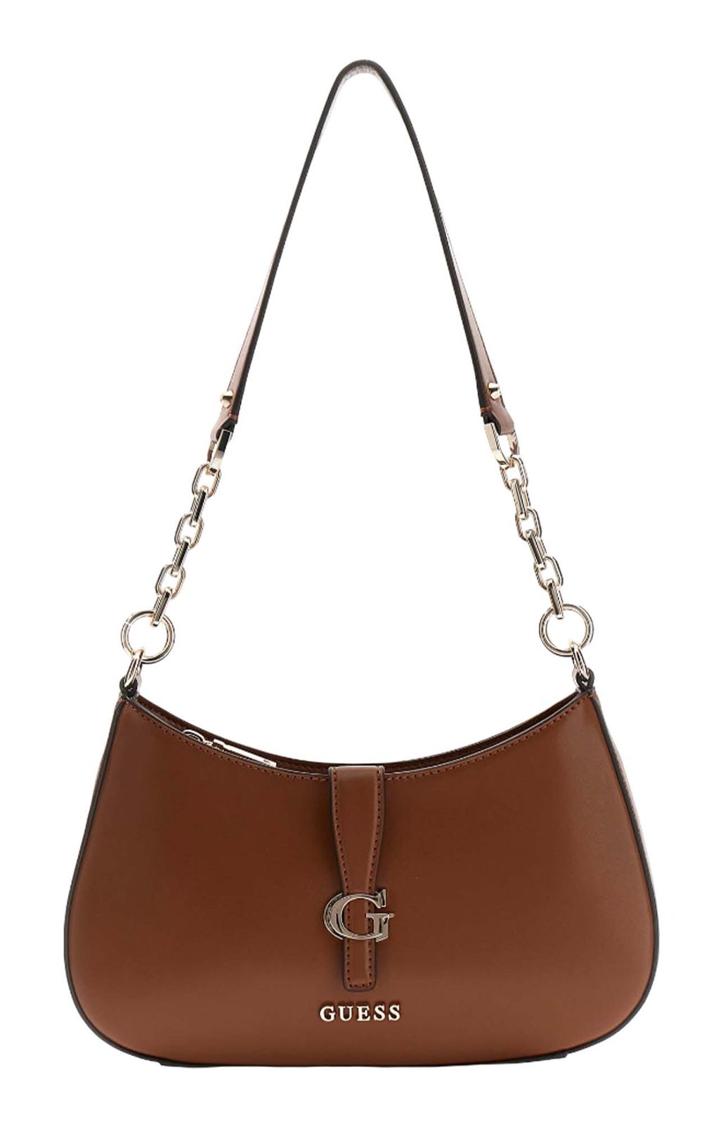 GUESS Carrie Top Zip Shoulder Bag Cognac