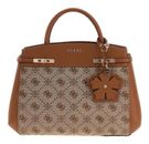 GUESS Melinda Logo Tri Compartment Satchel Latte Logo