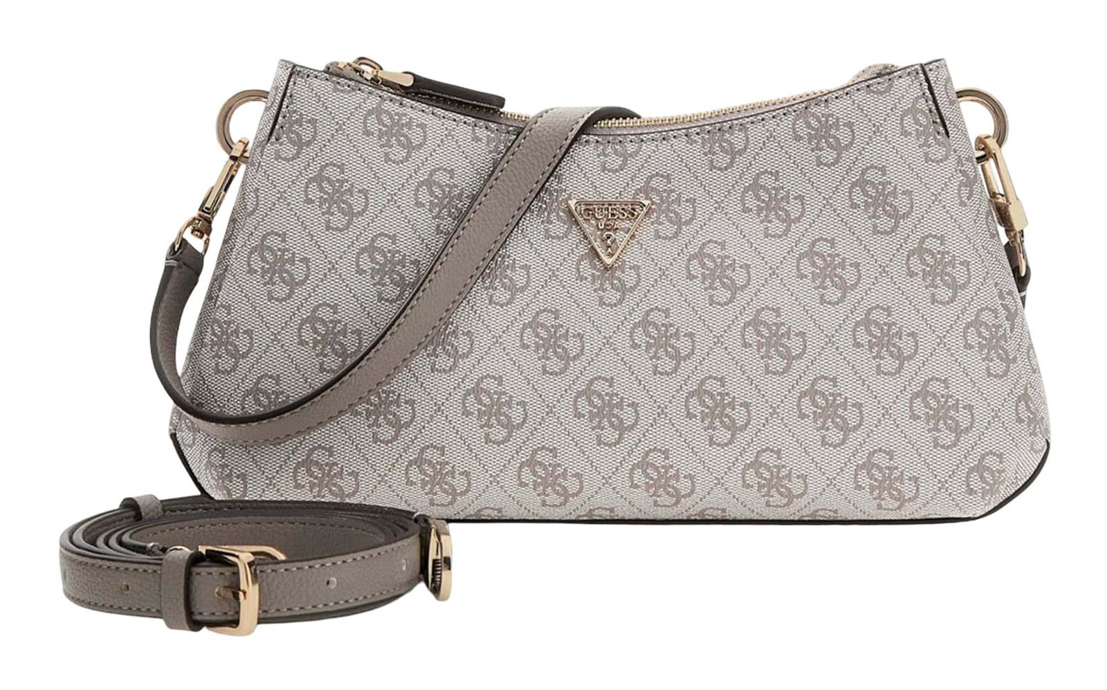 GUESS Noelle II Tri Compartment Shoulder Crossbody Bag Dark Taupe Logo